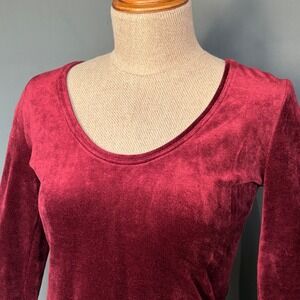 Theory Velvet Pullover Top | Small | Burgundy Long sleeve Scoop neck 1990s Y2K